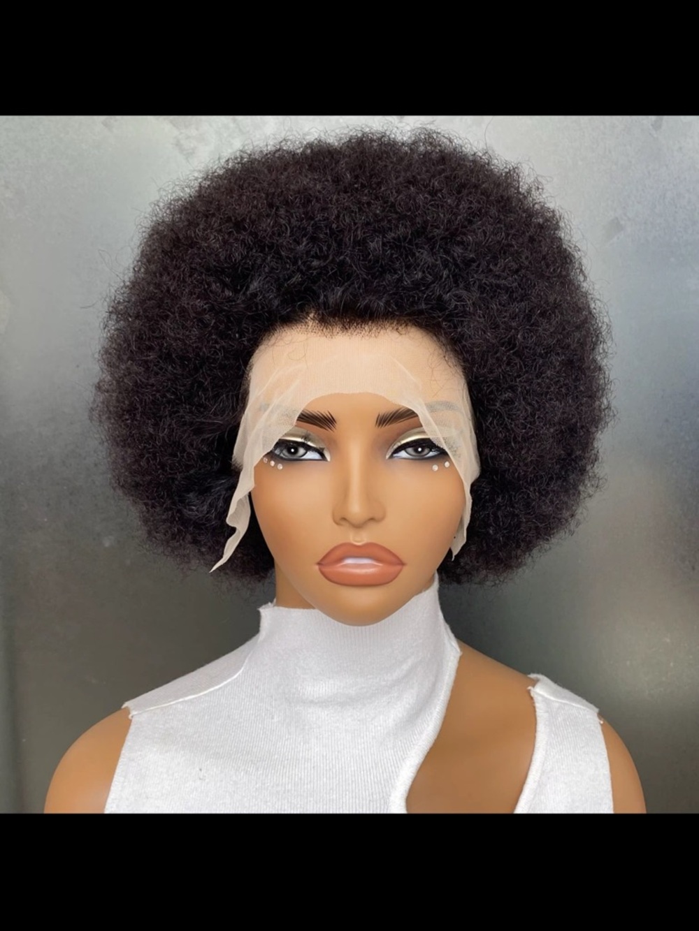 Human Hair Short Curly Lace Front Wig - Black